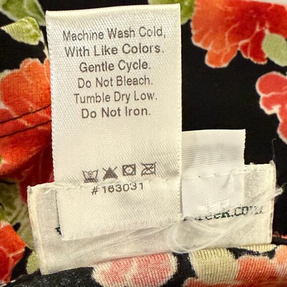 Vintage Y2k Black Red Floral Slinky Stretch Skirt Whimsigoth Romantic Goth PM - Picture 5 of 5